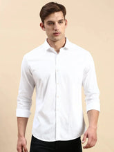 Men White Solid Casual Shirt-PARXPLAINDOBBY-3148-White